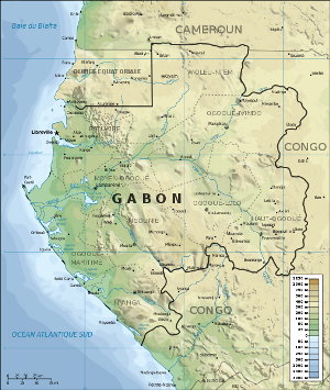 Featured is a map section showing the country of Gabon's location within the African continent.